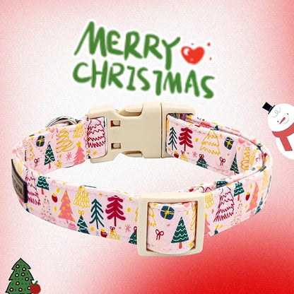 Elegant little tail Christmas Dog Collar - Christmas Tree Pink Pet Collar Cotton Soft Plastic Buckle Durable Puppy Collars Female or Male Adjustable Collar for Medium Dogs