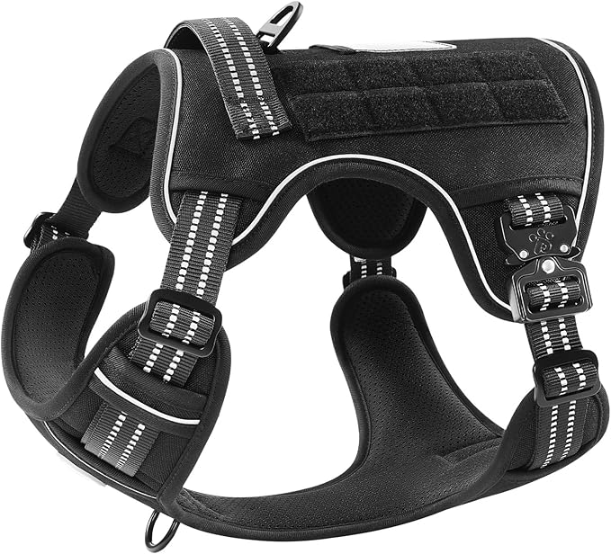 PawsPassion No Pull Dog Harness for Medium Sized Dog, Heavy Duty Tactical Adjustable Pet Harness, Voyager Service Walking Vest Harness with Easy Control Handle Reflective Strip (Stealth, M)