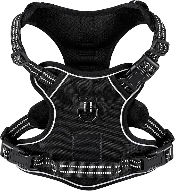 Extra Small Dog Vest Harness, No-Pull Pet Harness with 2 Leash Clips, Adjustable Soft Padded Dog Vest, Reflective No-Choke Pet Oxford Vest with Easy Control Handle for XSmall Breeds, Black, XS