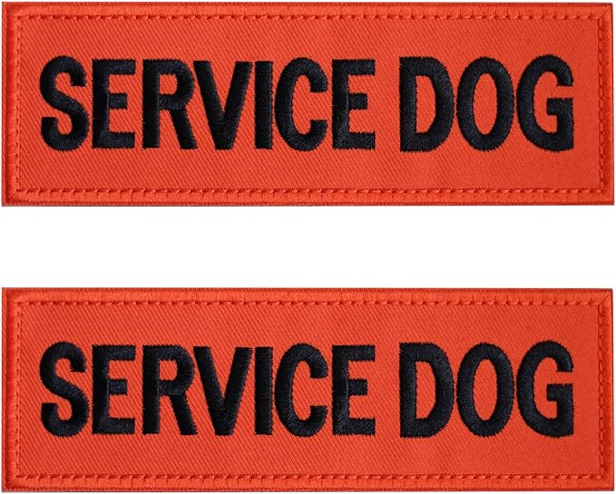 FITZNORA Embroidered Service Dog Patches, 2 Pack Clear Sign with Hook and Loop Pieces, Easy to Read Tabs for Dog Vest Harness Collar, 4.7 x 1.5 inches