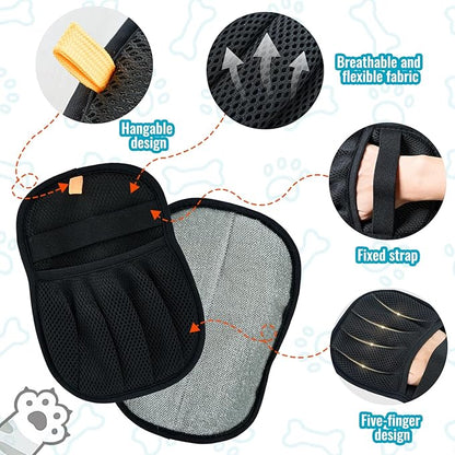 2 PCS Pet Hair Removal Glove for Dogs and Cats Reusable Newly Upgraded Five-Finger Electrostatic Pet Cat Dog Hair Remover Non-Slip Dog Hair Remover Tool for Couch, Clothing, Car Seat,Carpet