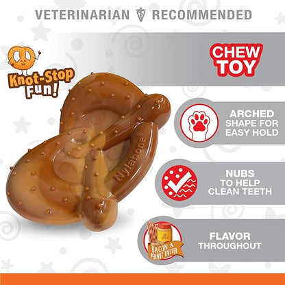 Nylabone Pretzel Power Chew Toy for Dogs, Dog Toys for Aggressive Chewers, Bacon & Peanut Butter Flavor, X-Large Dogs - 50+ lbs, 1 Count