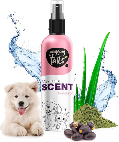 Wagging Tails 5-in-1 Baby Fresh Scent for Dogs & Cats, 6.7 fl oz | Alcohol-Free Pet Spray | Sensitive Skin Friendly & Deep Moisture Formula | Long-Lasting Scent, Non-Toxic | Suitable for All Breeds