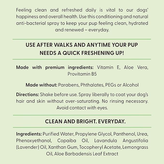 Divine Canine Cleansing Hair and Body Spray for Dogs - 5.1 Fl Oz of Dog Deodorizer, Long Lasting Formula - Everyday Body Spray with Aloe, Lemongrass Oil, and More - Made in The USA