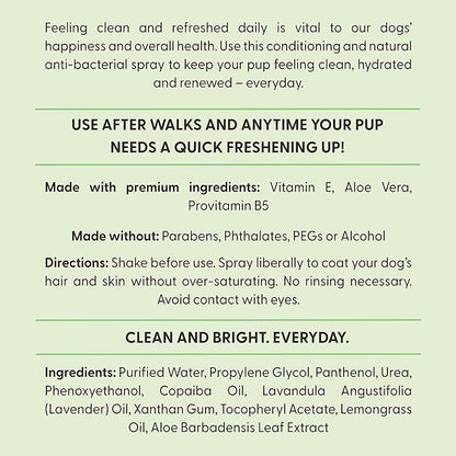 Divine Canine Cleansing Hair and Body Spray for Dogs - 5.1 Fl Oz of Dog Deodorizer, Long Lasting Formula - Everyday Body Spray with Aloe, Lemongrass Oil, and More - Made in The USA