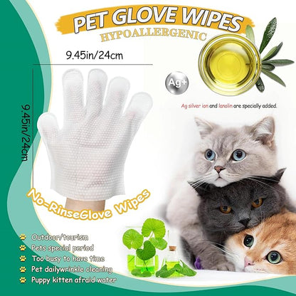 CHPPEY 10 PCS Pet Cleaning and Deodorizing Bathing Grooming Glove Wipes for Dogs and Cats, Extra Thick Nourish Fur No-Rinse Grooming Wipes for Daily Care and Travel, Hypoallergenic
