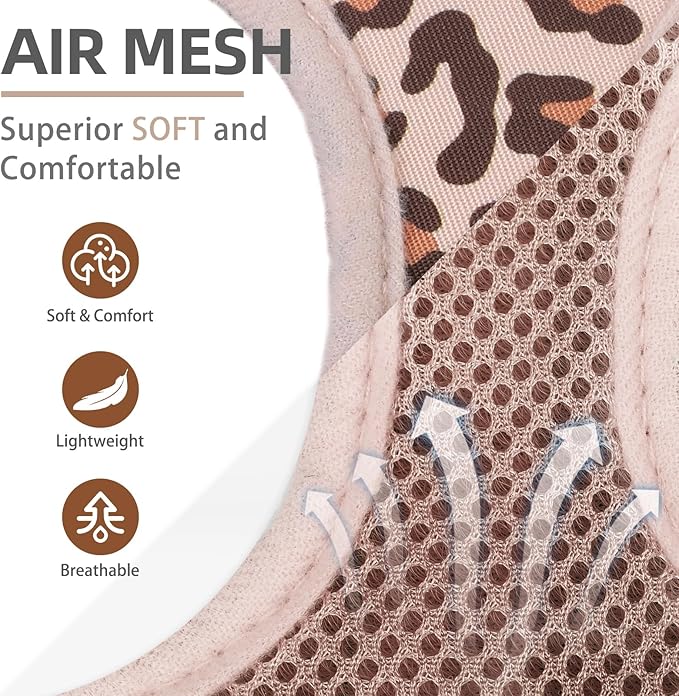 PUPTECK Dog Harness and Leash Set for Small Medium Dogs No Pull Step-in Soft Mesh Puppy Cat Vest Harnesses Reflective at Night, Brown Leopard Print, S