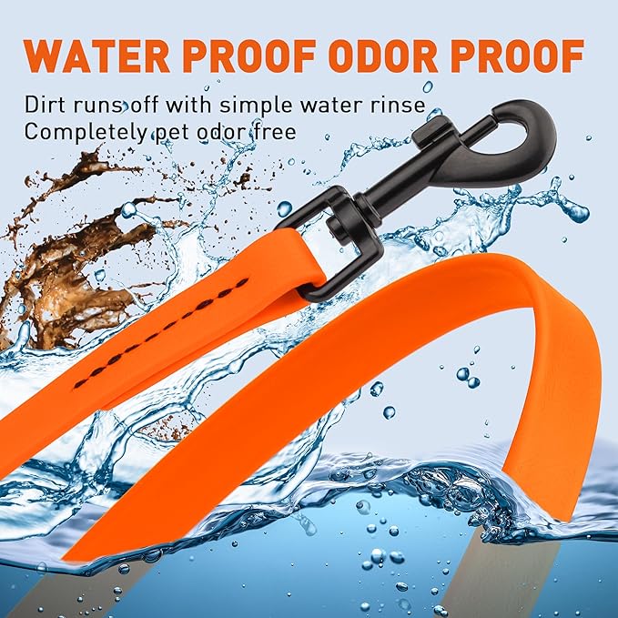 Dogline Biothane Waterproof Dog Leash 2/4/6 Ft Strong Coated Nylon Webbing with Black Hardware Odor-Proof Easy to Clean High Performance for Small or Large Dogs Made in USA, Hunter Orange