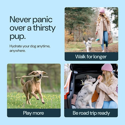 MalsiPree Dog Water Bottle Dispenser - 12 oz Blue - Leak-Proof Lock & One-Hand Operation - Dog Water Bowl Dispenser - Pet Travel Bottle with Built-in Bowl