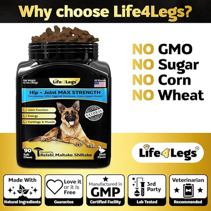 Life4Legs - Soft Chews Hip and Joint Supplement for Dogs - Dog Joint Pain Relief Treats - Glucosamine, Chondroitin, Turmeric- Mobility Supplement