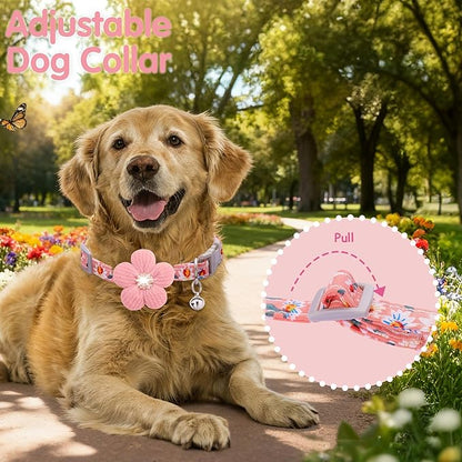 Large Dog Collar with Flower, Dog Collars for Large Dogs Collar for Girl Cute Dog Collar with Bell, Adjustable Length