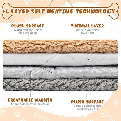 Novabright 3 Pack Self Warming Cat Bed 17x22 Inch Self Heating Dog Mat Reflects Body Heat Extra Warm Thermal Pet Pad Washable Cat Dog Bed for Outdoor Indoor Large Kittens Puppy(Grey/Camel)
