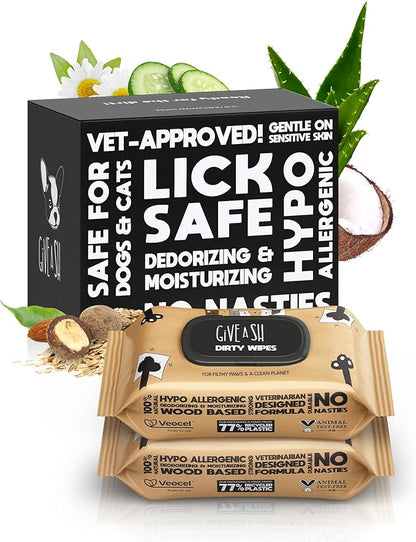 Lick-Safe Daily Pet Wipes for Dogs & Cats - Vet-Approved & Hypoallergenic - Cleans Mud, Odor & Dander - Wipes for Paws, Face & Butt - 10% to Charity - Earth-Friendly & Unscented Cleaning - Pack of 200