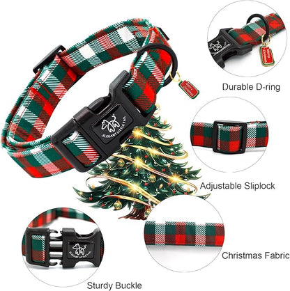 Elegant little tail Christmas Dog Collar, Red and Green Plaid Pet Collar Cotton Soft Winter Dog Collars Holiday with Quick Release Buckle Pet Puppy Collars for X-Small Dogs