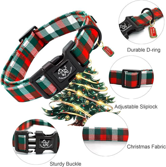 Elegant little tail Christmas Dog Collar, Red and Green Plaid Pet Collar Cotton Soft Winter Dog Collars Holiday with Quick Release Buckle Pet Puppy Collars for X-Small Dogs