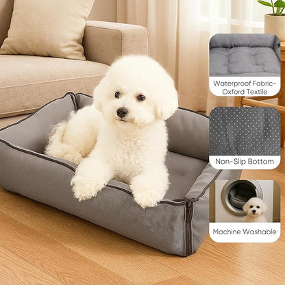 Waterproof Oxford Dog Bed, Foldable Crate Mat for Small Medium Dogs, Orthopedic Pet Cushion with PP Cotton, Chew Resistant, Anti-Slip Base, Indoor Outdoor Washable Portable Bed, Gery