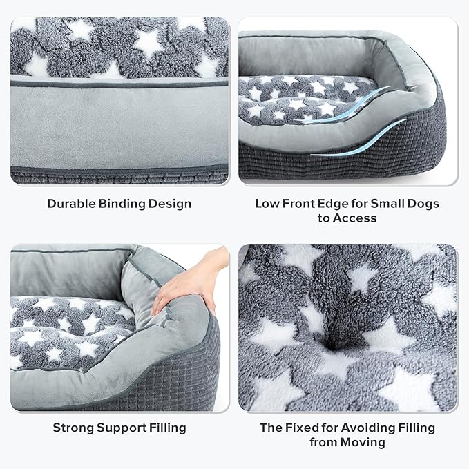 SIWA MARY Dog Bed for Medium Small Dogs, Washable Sofa With Wide Sides, Pentagram Pattern, Durable Pet Cuddler, Warming Soft Calming Puppy Sleeping, Star-Gray, Medium-(25''x 21''x 8'')