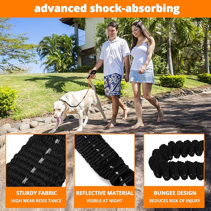 Rope Dog Leash 3 FT: Heavy Duty Leashes with Swivel Lockable Hook Reflective Threads Bungee and Padded Handle - Dog Lead for Large Small Medium Dogs Outside Walking Hiking Orange