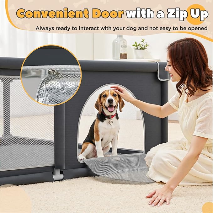 50x50x26 Inches Puppy Playpen with Gate, Dog Playpen for Puppies or Small Dogs, Sturdy Safety Dog Fence Pet Playpen with Thickened Fabric, High-Strength Nylon Wire Mesh for Indoor & Outdoor,Washable