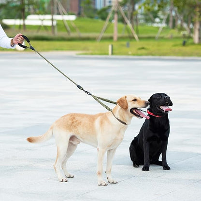 iYoShop Dual Dog Leash - 360° Swivel, No Tangle Walking Leash with Shock Absorbing Bungee for Two Dogs (Medium, 8-35 lbs, Military Green)