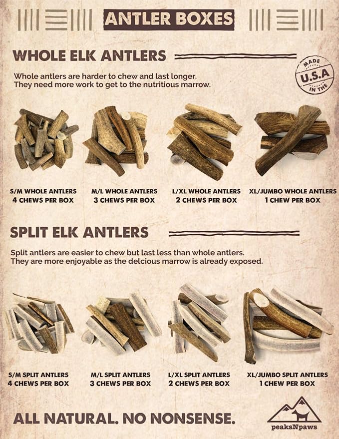 peaksNpaws Premium All-Natural Grade A Split Elk Antlers for Dogs – Naturally Shed in The Rocky Mountains – No Additives, No Preservatives - Healthy and Delicious Treat - Made in USA - M/L Split