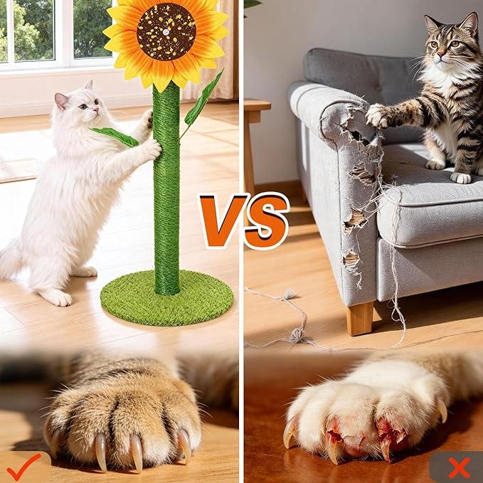 MOYMO Sunflower Cat Scratching Post & Interactive Toy | 38" Tall Scratcher with Rotating Flower Top for Indoor Cats, from Kittens to Large Adults