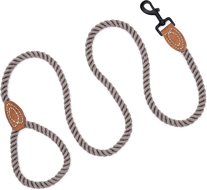Mile High Life Dog Leash, Braided Cotton Rope Leashes with Leather Tailor Tip with Leather Tip - Heavy Duty Metal Clasp, 6FT, 1/2" Thick - Wedding, Walking Leash for Medium Large Dogs(Camel)