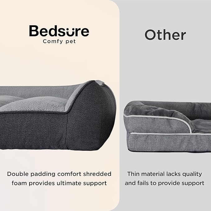 Bedsure Orthopedic Dog Bed Medium Size Dog - Extra Thick Supportive Medium Dogs Beds with Waterproof Washable Cover, Comfort Pet Bed Sofa with Soft Plush Sherpa and Nonskid Bottom, Grey, 35"