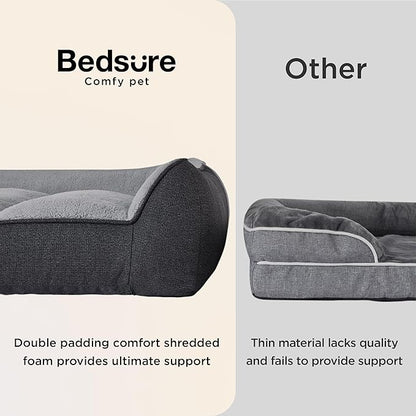 Bedsure XL Orthopedic Dog Beds Large Sized Dog - Extra Thick Supportive Dogs Couch with Waterproof Washable Cover, Extra Large Comfort Pet Bed Sofa with Soft Plush Sherpa and Nonskid Bottom, Grey, 42"