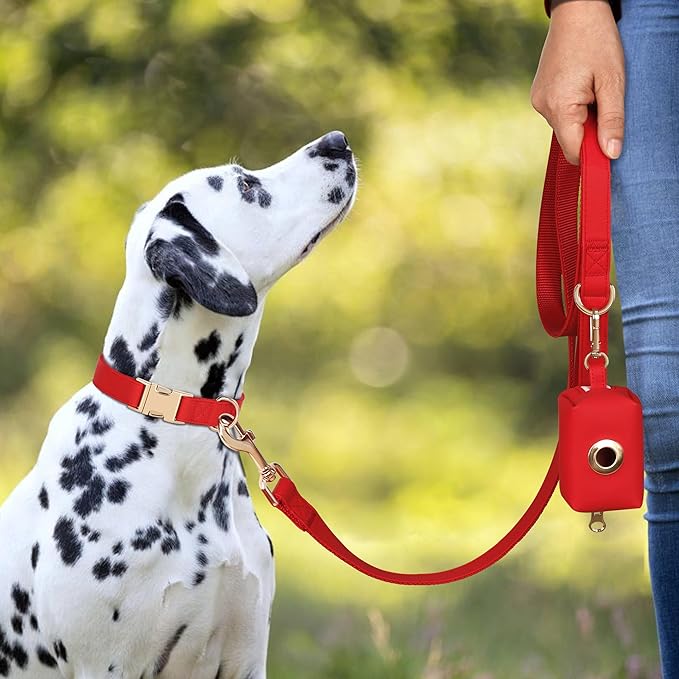 PET ARTIST Soft PU Leather Dog Collar, Bright & Classic Red Dog Collar with Quick Release Rose Metal Buckle, Adjustable Nylon Padded Durable Pet Collars for Medium Dogs Girl, Neck Fit 13-19"