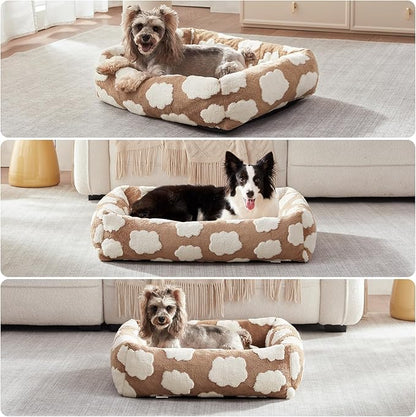 JOEJOY Large Dog Beds Large Sized Dog, Rectangle Washable Orthopedic Pet Bed with Removable Zipper Cover, Cute Soft Calming Puppy Pet Bed with Jacquard Shaggy Plush & Non Skid Bottom