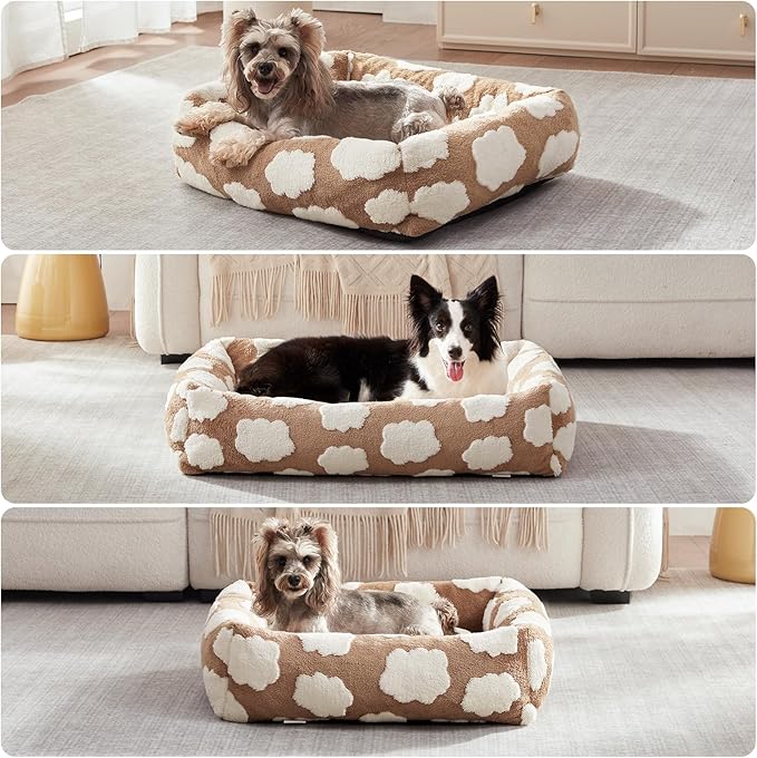 JOEJOY Medium Dog Bed Medium Size Dog, Rectangle Washable Orthopedic Pet Bed with Removable Zipper Cover, Cute Soft Calming Puppy Pet Bed with Jacquard Shaggy Plush & Non Skid Bottom