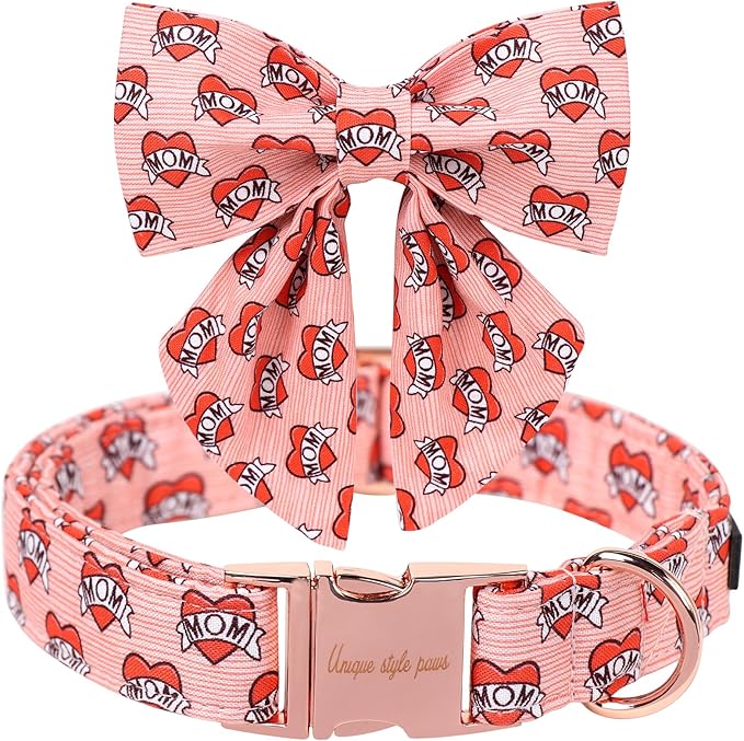 Unique Style Paws Valentiene's Day Dog Collar with Bow Heart Print Cotton Dog Collars Collar for Small Medium Large Dogs New