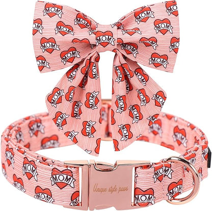 Unique Style Paws Valentiene's Day Dog Collar with Bow Heart Print Cotton Dog Collars Collar for Small Medium Large Dogs New