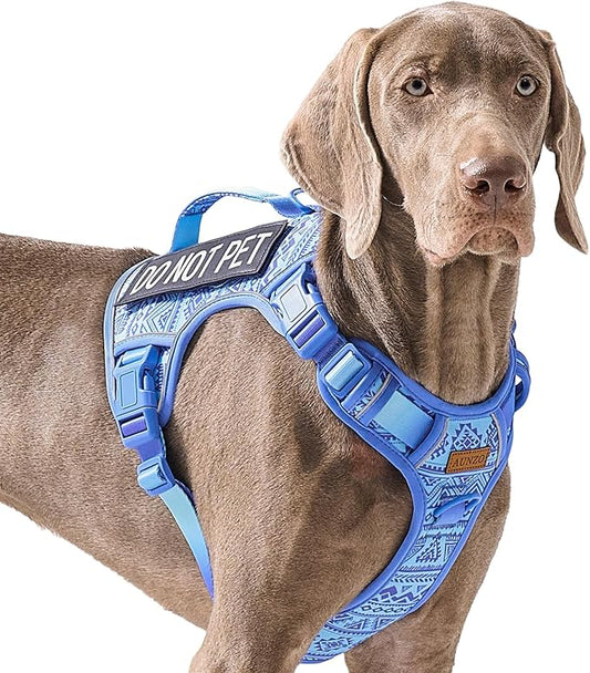 Heavy Duty Dog Harness for Large Dogs No Pull Adjustable Vest Harness with Handle Reflective K9 Military Service Puppy Vest for Walking Hiking Training, Blue Ethnic, XL