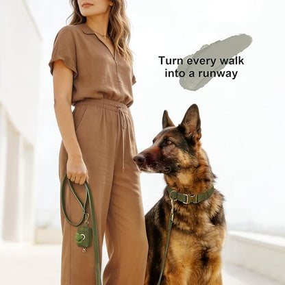 Didog Soft PU Leather Dog Collar, Stylish Quick Released Dog Collars for Large Dogs, Easy Clean Adjustable Pet Collar for Daily Walking, Dark Green, XL Fit 17-27" Neck