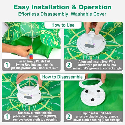 Qraxond Interactive Cat Toys for Indoor Cats,[Newly Upgraded] Rechargeable Touch Activated Hide and Seek Kitten Toys for Bored Indoor Adult Cats with Fluttering (Green Cover Cloth Toy)