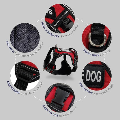 ActiveDogs No Pull Harness - Adjustable Service Dog Vest for XL Dogs, Red, 31"-44" with Patch, Control Handle, ID Window, D-Rings & Reflective Padding