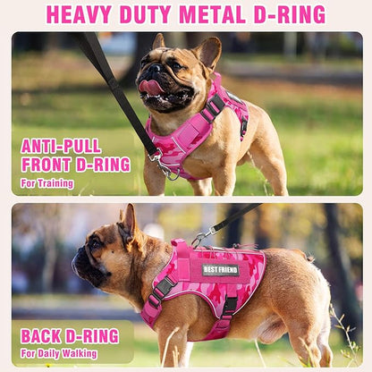Tactical Dog Harness Medium Sized Dog,No Pull Military Dog Vest with Easy Control Handle&Molle,Adjustable Heavy Duty Pet Harness for K9 Working Hiking Training Daily Walking Camo Pink M