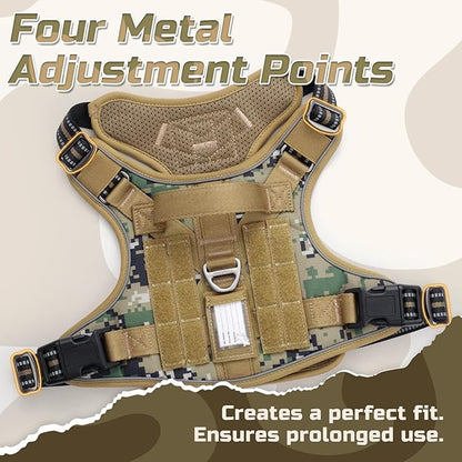 rabbitgoo Tactical Dog Harness for Large Dogs, No Pull Military Service Vest with Handle & Molle, Easy Control for Training Walking, Adjustable Reflective Straps, Brown camo, XL