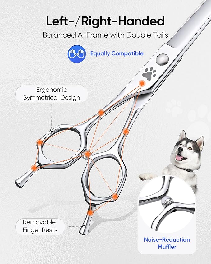 ULG Curved Dog Shears for Grooming, 7.0" Professional Curved Dog Grooming Scissors for Trimming and Cutting, 440C Stainless Steel Pet Hair Scissors
