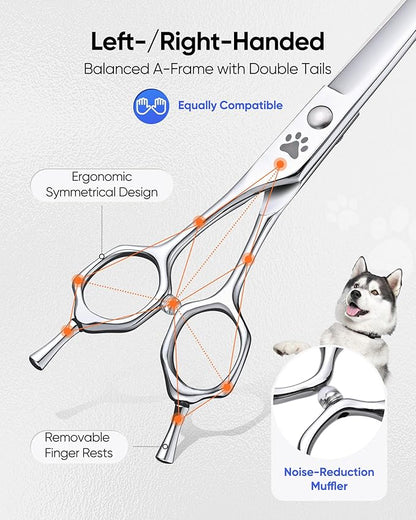 ULG Curved Dog Shears for Grooming, 7.0" Professional Curved Dog Grooming Scissors for Trimming and Cutting, 440C Stainless Steel Pet Hair Scissors