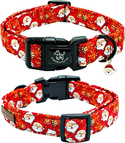 Elegant little tail Christmas Dog Collar, Pet Collar Cotton Soft Santa Claus Winter Dog Collars Holiday with Quick Release Buckle Pet Puppy Collar for Medium Dogs