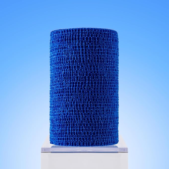 PowerFlex Equine – Extra Strong Self-Adhering Bandage Wrap – Wound Care, Compression & Support Bandage for Horses, Cows & Dogs – Blue, 4 inch, 4 Rolls (Resealable Case)