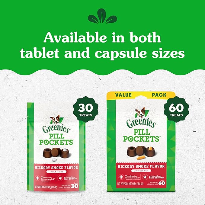 Greenies Pill Pockets for Dogs, Small Size Soft Dog Treats, Hickory Smoke Flavor, 3.2 oz. Pouch