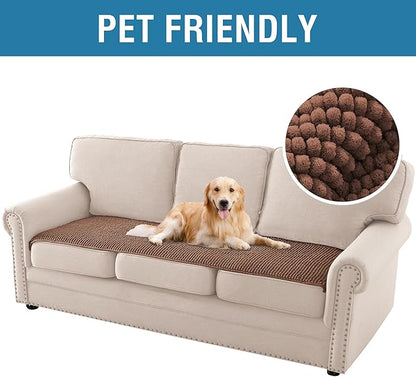 H.VERSAILTEX Plush Chenille Couch Cover for 3 Cushion Couch Anti Slip Washable Sofa Slipcovers Soft and Durable Furniture Protector for Dogs Cats Kids (27.5" x 71", Caramel)