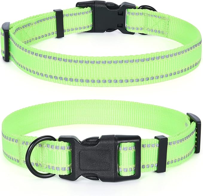 Mile High Life Reflective Dog Collar, Basic Dog Collars Adjustable Quick Release, Soft Nylon Pet Collar with Metal D-Ring for Small Medium Large Dogs (Lime, XS Neck9-13)