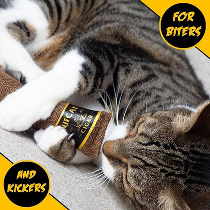 TUFCAT Cat Toy Cigar, Catnip Toys for Cats of All Breeds, Cat Toys for Indoor Cats, Kitten Toys, Action Themed Fun for Kicking, Biting, Chewing (Brown, 1-Pack)