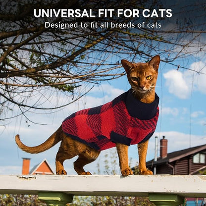 PUMYPOREITY Christmas Sweater for Cats, Cozy Fleece Cat Shirt - Stretchy & Warm, Super Soft Kitten Sweater, Machine Washable Pet Clothing for Comfort & Style, Red, M