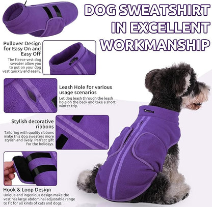 Queenmore XXL Dog Sweater, Soft Fleece Vest Pullover Jacket with Leash Hole, Warm Winter Dog Clothes Cold Weather Dachshund Sweaters for Large Dogs Cats Boy or Girl (Lavender, XXL)